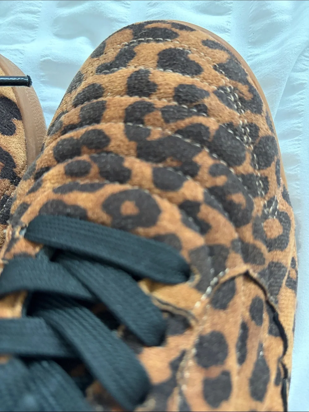 Steve Madden Madrid Leopard-Print Sneakers with Black Laces and Red Lining. GUC!